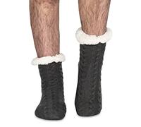 Polar Mens Slipper Socks - Soft Fleece Lined Socks With Sole Grips - Gift Packaging - Snuggly Present For Him - Insulated Warm Fluffy Socks Sherpa Lining - Thick Thermal House Socks - D.Grey UK8/9