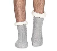 Polar Mens Slipper Socks - Soft Fleece Lined Socks With Sole Grips - Gift Packaging - Snuggly Present For Him - Insulated Warm Fluffy Socks Sherpa Lining - Thick Thermal House Socks - Grey UK8/9
