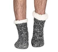 Polar Mens Slipper Socks - Soft Fleece Lined Socks With Sole Grips - Gift Packaging - Snuggly Present For Him - Insulated Warm Fluffy Socks Sherpa Lining - Thermal House Socks - Black/Grey UK8/9