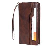 Polar Passport and Document Organizer Full Grain Leather RFID Blocking 6 Passport Holder for Women Men Coffee Retro
