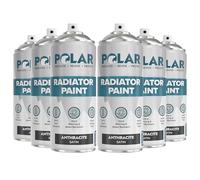 Polar Radiator Spray Paint - 6 x 400ml, Anthracite - 3-in-1 Primer, Under- & Topcoat - Heat Resistant up to 170°C - For Radiators, Hot Pipes & Towel Rails - Satin Finish