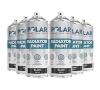 Polar Radiator Spray Paint - 6 x 400ml, Black - 3-in-1 Primer, Under- & Topcoat - Heat Resistant up to 170°C - For Radiators, Hot Pipes & Towel Rails - Satin Finish