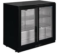 Polar Refrigeration G-Series 230W Back Bar Cooler Display Fridge 208 Litre, Sliding Doors, Black, 2°C to 8°C, 900(H)x900(W)x520(D)mm, 4 Shelves, Lockable Self Closing Doors, Energy Rating D | GL003