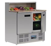 Polar Refrigeration G-Series 230W Pizza Food Prep Double Door Counter Fridge 288 Litre, Granite Worktop, Stainless Steel, 2°C to 8°C, 1100(H)x900(W)x700(D)mm, 2 Shelves, Fan-Assisted Cooling | G603