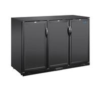 Polar Refrigeration G-series 280W Triple Door Back Bar Cooler Fridge 320 Litre, Black, 2°C to 8°C, 850(H)x1350(W)x520(D)mm, Solid Lockable Doors, 6 Shelves, Energy Rating B | GE999