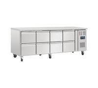 Polar Refrigeration U-Series 300W Eight 1/1GN Drawer Gastronorm Counter Fridge, Stainless Steel, -2°C to 8°C, 860(H)x2230(W)x700(D)mm, Forced Air Cooling, Energy Rating C, Lockable Castors | DA549