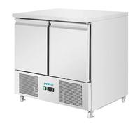 Polar U-Series Ventilated 2 Door Saladette Counter, 257Ltr Capacity | User-friendly digital control panel and heavy-duty castors ensure precise commercial refrigeration and easy positioning.