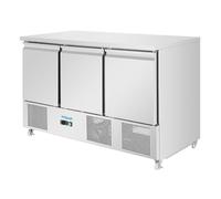 Polar U-Series Ventilated 3 Door Saladette Counter, 358Ltr | Ventilated commercial cooling system provides uniform temperature control across prep and storage zones.