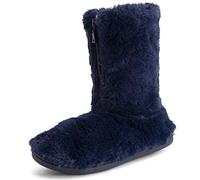 Polar Women’s Faux Fur Indoor Outdoor Boot Slippers - Memory Foam Lined House Shoes with Zip Closure, Plush Warm Lining & Non-Slip Rubber Sole - Cosy Winter Comfort Footwear - Navy - UK4/EU37