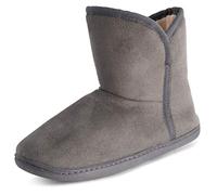 Polar Women’s Faux Fur Slipper Boots - Memory Foam Warm Ankle Slippers for Indoor and Outdoor - Cozy Winter House Shoes - Durable Rubber Sole & Plush Insulated Interior - Grey Suede - UK7/EU40