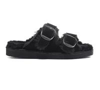 Polar Women’s Faux Suede Strap Slide Sandals - Open-Toe Suede Slides with Adjustable Buckle Strap, Rubber Outsole, Plush Lining - Casual Slip-On Sandals for Indoor & Outdoor Wear - Black 6