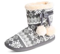 Polar Women’s Memory Foam Slippers - Fur Lined Mule House Shoes with Pom Pom Detail & Hard Sole for Indoor Outdoor Use - Warm Winter Slip-On Comfort Slippers - Navy/White - UK4/EU37