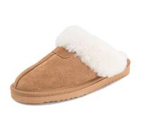 Polar Women’s Suede Winter Mules Slippers - Warm Faux Sheepskin Lining, Australian Style - Indoor House Shoes with Non-Slip Sole - Tan - UK 6