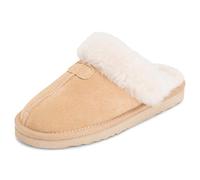 Polar Women’s Suede Winter Mules Slippers - Warm Faux Sheepskin Lining, Australian Style - Indoor House Shoes with Non-Slip Sole - Beige - UK 3