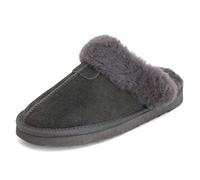 Polar Women’s Suede Winter Mules Slippers - Warm Faux Sheepskin Lining, Australian Style - Indoor House Shoes with Non-Slip Sole - Grey - UK 8