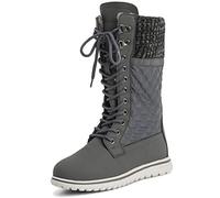 Polar Women’s Tall Waterproof Winter Boots - Quilted Lace-Up Snow Boots with Faux Fur Lining, Thermal Insulation & Non-Slip Sole - Outdoor Hiking Cold Weather Footwear - Grey Leather Cardy - UK 9