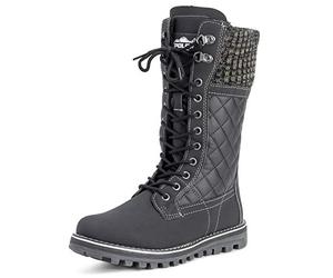 Polar Women’s Waterproof Mid Calf Snow Boots - Lightweight Thermal Winter Walking Boots with Fleece Lining & Non-Slip Sole - Durable Outdoor Weatherproof Footwear - Black Leather - UK 7