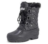 Polar Women’s Waterproof Winter Hiking Boots - Insulated Mid Calf Snow Boots with Non-Slip Sole, Warm Lining & Lace-Up Design for Outdoor Walking, Trekking & Cold Weather - Black Leather - UK 4