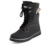 Polar Women’s Waterproof Winter Snow Boots - Fur?Lined Thermal Outdoor Boots with Memory Foam, Deep?Tread Rubber Sole & Side Pocket for Walking & Hiking - Black Leather - UK7/EU40