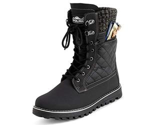 Polar Women’s Waterproof Winter Snow Boots - Fur?Lined Thermal Outdoor Boots with Memory Foam, Deep?Tread Rubber Sole & Side Pocket for Walking & Hiking - Black Leather - UK7/EU40