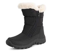 Polar Women’s Winter Ankle Snow Boots - Waterproof with Faux Fur Lining - Warm, Lightweight and Comfortable - Easy Zip Closure with Memory Foam Cushioning - Black/Beige - UK7/EU40