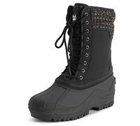 POLAR Womens Cuff Lace Up Waterproof Winter Durable Rubber Sole Mid Calf Nubuck Muck Snow Rain Boots - Black Nubuck - UK4/EU37 - YC0690