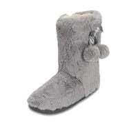 Polar Womens Faux Fur Slipper Boots - Memory Foam Indoor Bootie Slipper with Anti-Slip Rubber Sole - Soft and Fluffy House Slipper with Cute Pompoms - Ankle Boot Slippers - Light Grey AYC0902/UK5