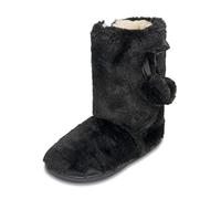 Polar Womens Faux Fur Slipper Boots - Memory Foam Indoor Bootie Slipper with Anti-Slip Rubber Sole - Soft and Fluffy House Slipper with Cute Pompoms - Ankle Boot Slippers - Black AYC0896/UK6
