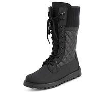 Polar Womens Faux Fur Warm Thermal Waterproof Outdoor Walking Snow Winter Rubber Sole Calf Boots - Black Cardy Mono - UK6/EU39 - YC0608