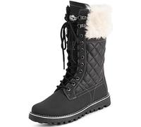 Polar Womens Faux Fur Warm Thermal Waterproof Outdoor Walking Snow Winter Rubber Sole Calf Boots - Black/Beige - UK4/EU37 - YC0605