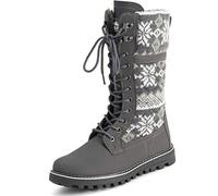 Polar Womens Faux Fur Warm Thermal Waterproof Outdoor Walking Snow Winter Rubber Sole Calf Boots - Grey Knitted - UK6/EU39 - YC0610