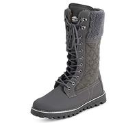 Polar Womens Faux Fur Warm Thermal Waterproof Outdoor Walking Snow Winter Rubber Sole Calf Boots - Grey Textile - UK6/EU39 - YC0612