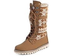 Polar Womens Faux Fur Warm Thermal Waterproof Outdoor Walking Snow Winter Rubber Sole Calf Boots - Tan Knitted - UK7/EU40 - YC0611