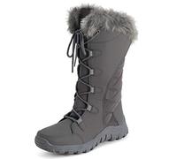 Polar Women's Knee High Winter Boots - Waterproof Fur Lined Quilted Snow Boots with Non Slip Sole, Insulated Warm Outdoor Walking Footwear - Grey Nylon Tall - UK6/EU39