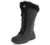 Polar Women's Knee High Winter Boots - Waterproof Fur Lined Quilted Snow Boots with Non Slip Sole, Insulated Warm Outdoor Walking Footwear - Black Leather Tall - UK9/EU42