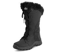 Polar Women's Knee High Winter Boots - Waterproof Fur Lined Quilted Snow Boots with Non Slip Sole, Insulated Warm Outdoor Walking Footwear - Black Nylon Tall - UK7/EU40