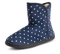 Polar Womens Memory Foam Indoor Faux Fur Fleece Bootie Rubber Sole Comfort Outdoor Anti Slip Durable Slippers - Navy/Spot - UK8/EU41 - YC0754
