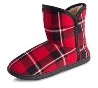 Polar Womens Memory Foam Indoor Faux Fur Fleece Bootie Rubber Sole Comfort Outdoor Anti Slip Durable Slippers - Red Tartan - UK3/EU36 - YC0752