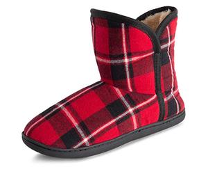 Polar Womens Memory Foam Indoor Faux Fur Fleece Bootie Rubber Sole Comfort Outdoor Anti Slip Durable Slippers - Red Tartan - UK9/EU42 - YC0752