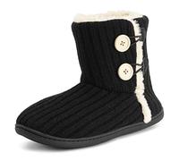 Polar Womens Memory Foam Knitted Button Faux Fur Outdoor Rubber Sole Plush Winter Comfort Slippers - Black - UK9/EU42 - YC0716