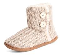 Polar Womens Memory Foam Knitted Button Faux Fur Outdoor Rubber Sole Plush Winter Comfort Slippers - Beige - UK8/EU41 - YC0718