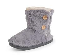Polar Womens Memory Foam Knitted Button Faux Fur Outdoor Rubber Sole Plush Winter Comfort Slippers - Grey Fur - AYC0882 - EU36/UK3