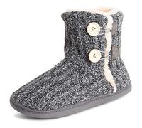 Polar Womens Memory Foam Knitted Button Faux Fur Outdoor Rubber Sole Plush Winter Comfort Slippers - Grey - UK3/EU36 - YC0717