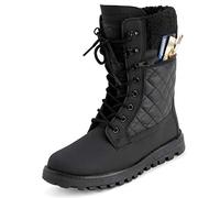Polar Womens Memory Foam Outside Pocket Inside Zip Thermal Waterproof Deep Tread Rubber Sole Snow Boots - Black Leather Mono - UK8/EU41 - YC0622
