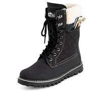 Polar Womens Memory Foam Outside Pocket Inside Zip Thermal Waterproof Deep Tread Rubber Sole Snow Boots - Black/Beige Shearling - UK8/EU41 - YC0617