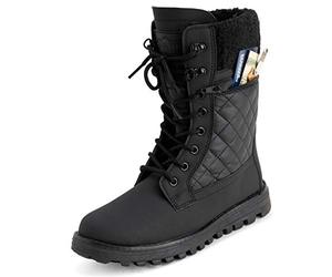 Polar Womens Memory Foam Outside Pocket Inside Zip Thermal Waterproof Deep Tread Rubber Sole Snow Boots - Black Leather Mono - UK8/EU41 - YC0622