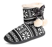 Polar Womens Memory Foam Pom Pom Winter Faux Fur Luxury Plush Cosy Anti Slip Indoor Outdoor Slippers - Black/White - UK3/EU36 - YC0710