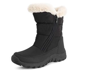 Polar Womens Memory Foam Twin Zip Opening Pull On Nylon Waterproof Thick Faux Fur Lined Winter Rain Snow Boots - Black/Beige - UK8/EU41 - YC0662