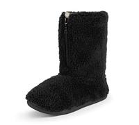 Polar Womens Memory Foam Zipper Faux Fur Covered Rubber Sole Indoor Outdoor Cosy Luxury Boot Slippers - Black Shearling - AYC0950 - EU37/UK4