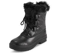 POLAR Womens Mid Padded Thermal Durable Rubber Sole Waterproof Winter Snow Faux Fur Boots - Black Leather Mono - UK7/EU40 - YC0636